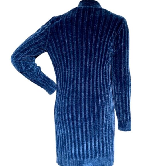 Matty M Longline Chenille Open Cardigan Sz S Blue #12T - Picture 6 of 9